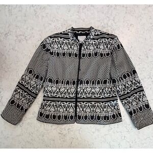 Adrianna Papell Silk Jacket Black White Baroque Sequin Blazer Size 14 Formal